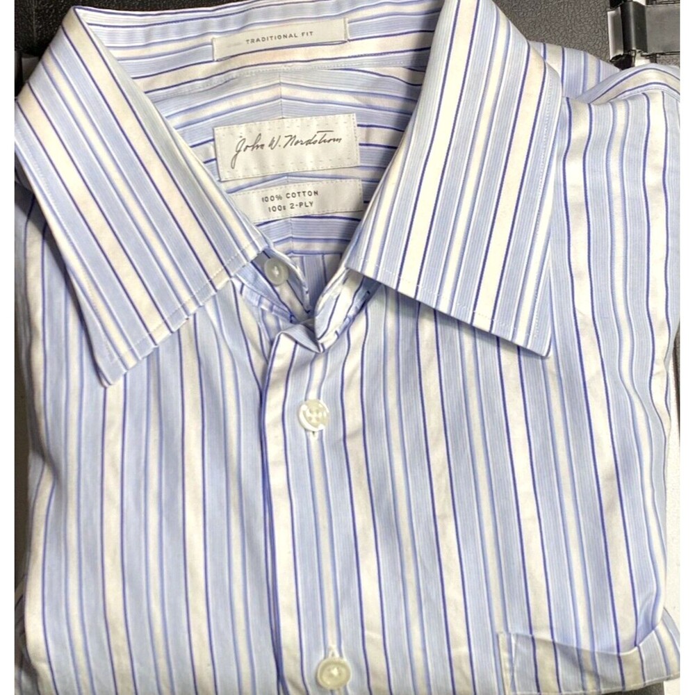 JOHN W NORDSTROM Men' Dress Shirt Sz 16.5 35 Traditional Fit Stripes 100's 2-ply